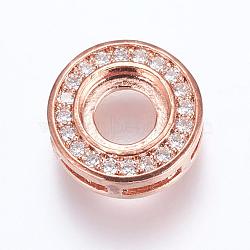 Brass Micro Pave Cubic Zirconia Cabochon Connector Open Back Settings, Flat Round, Rose Gold, 11x4mm, Hole: 1x4mm, Tray: 6mm(ZIRC-G116-20RG)