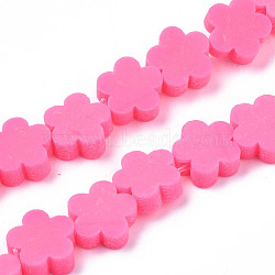 Handmade Polymer Clay Bead Strands, Flower, Hot Pink, 9~10x9~10x4~4.5mm, Hole: 1.6mm, about 36~40pcs/strand, 13.58 inch~14.57 inch(34.5~37cm)(CLAY-N011-023-01F)