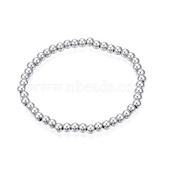 201 Stainless Steel Round Beaded Stretch Bracelet for Men Women, Stainless Steel Color, Inner Diameter: 2 inch(5.2cm), Beads: 5mm(BJEW-N017-163A-01)