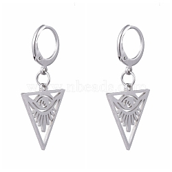 304 Stainless Steel Leverback Earrings, with 201 Stainless Steel Pendants, Triangle with Eye, All Seeing Eye, Stainless Steel Color, 31mm, Pin: 0.6x0.8mm(EJEW-JE04185-03)