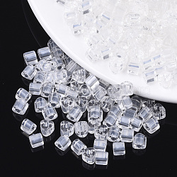 Transparent Glass Beads, Triangle, Triangle Hole, Clear, 6x7mm, Hole: 2.5x2.5mm, about 1100pcs/bag(SEED-S039-01B-01)