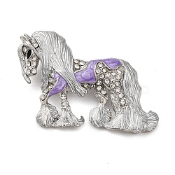 Horse Alloy Crystal Rhinestone Brooch, Plum Enamel Pins, Platinum, 33.5x47mm(JEWB-Q045-01P)