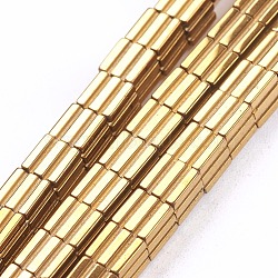 Electroplate Non-Magnetic Synthetic Hematite Beads Strands, Cube, Golden Plated, 4x4x4mm, Hole: 0.5mm, about 98pcs/strand, 15.7 inch(40cm)(G-F562-F04)