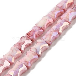 Electroplate Glass Beads Strands, Rainbow Plated, Faceted, Bamboo, Pink, 11x8.5x5.5mm, Hole: 1.4mm, about 40pcs/strand, 16.54''(42cm)(GLAA-D013-06H)
