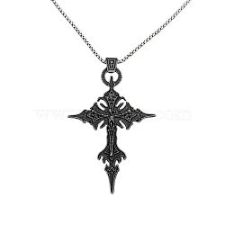 Gothic Alloy Skeleton Cross Pendant Necklaces for Men, Antique Silver Chain, Gunmetal Pendants, Antique Silver, 23.62 inch(60cm)(FS-WG0F70E-01)