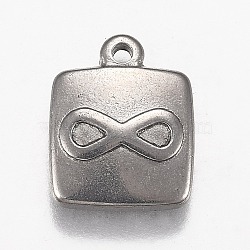 304 Stainless Steel Pendants, Square with Infinity, Stainless Steel Color, 16x13x3mm, Hole: 1.5mm(STAS-Z012-15P)