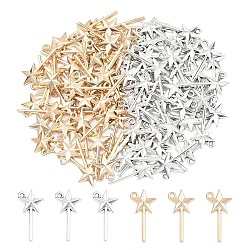 100Pcs 2 Colors Tibetan Style Alloy Pendants, Star Charms, Mixed Color, 25x12x2mm, Hole: 1.6mm, 50pcs/color(FIND-YW0012-25)