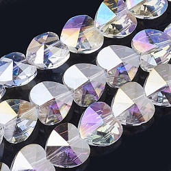 Electroplate Glass Beads, AB Color Plated, Faceted, Heart, Clear AB, 14x14x8.5mm, Hole: 1mm(EGLA-Q091-14mm-A18)