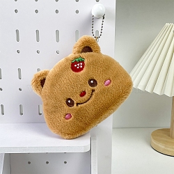 Cartoon Strawberry Butter Bear Coin Purse, Plush Small Card Coin Purse Children's Bags, PeachPuff, 12x10cm(PW-WGC4956-02)