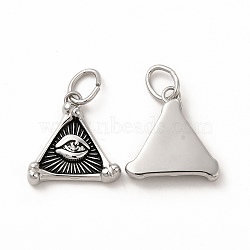 Ion Plating(IP) 304 Stainless Steel Pendants, with Jump Rings, Triangle with Eye Charms, Antique Silver, 17x16x3mm, Hole: 6mm(STAS-M089-24AS)