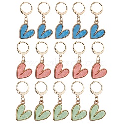 Heart Pendant Stitch Markers, Alloy Enamel & 304 Stainless Steel Crochet Leverback Hoop Charms, Locking Stitch Marker, Mixed Color, 35mm, 15pcs/set(HJEW-JM01084)