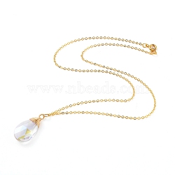 Faceted teardrop, Glass Pendant Necklaces, with Copper Wire, Golden Plated Brass Cable Chains and Spring Ring Clasps, Clear AB, 18.19 inch(46.2cm)(NJEW-JN02601-01)