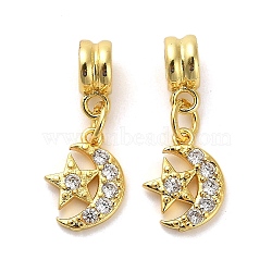 Rack Plating Brass Micro Pave Cubic Zirconia Charms, Long-Lasting Plated, Lead Free & Cadmium Free, Moon, Real 18K Gold Plated, 23.5mm, Hole: 3.5mm(KK-S398-01B)