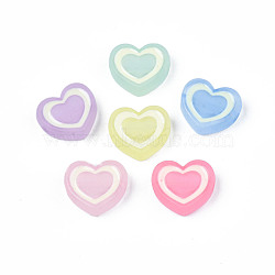 Transparent Acrylic Beads, with Enamel, Frosted, Heart, Mixed Color, 19x22x7mm, Hole: 3mm(MACR-S275-041)