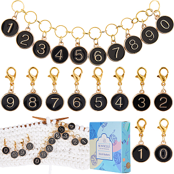 DIY Knitting Tool Sets, with Alloy Enamel Pendant Stitch Markers & Knitting Row Counter Chains, Black, 2.7~13.6cm, 11pcs/box