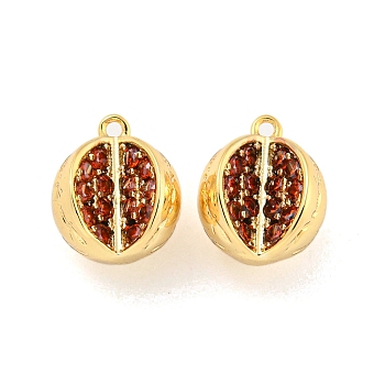Brass Micro Pave Cubic Zirconia Pendants, Real 18K Gold Plated, Watermelon, 11x9x8mm, Hole: 1mm
