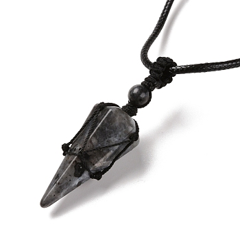 Natural Labradorite Pendants Necklaces, with Waxed Cord and Nylon Cord, Cone, 31.18 inch~33 inch(79.2~84cm), 1.5~2mm
