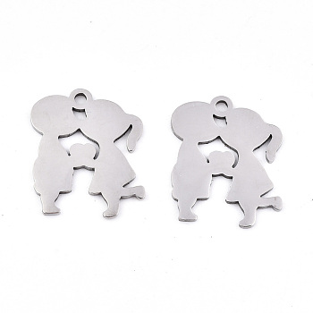 Valentine's Day 201 Stainless Steel Pendants, Laser Cut, Lovers, Stainless Steel Color, 19x15.5x0.9mm, Hole: 1.6mm
