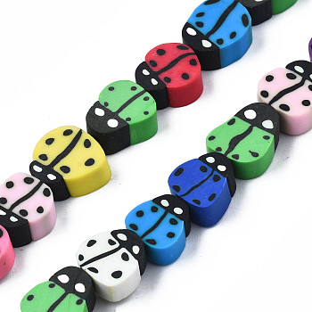 Handmade Polymer Clay Bead Strands, Ladybug, Colorful, 8~12x7.5~10x4~5mm, Hole: 1.5~2mm, about 38~40pcs/strand, 14.17 inch~15.35 inch(36~39cm)