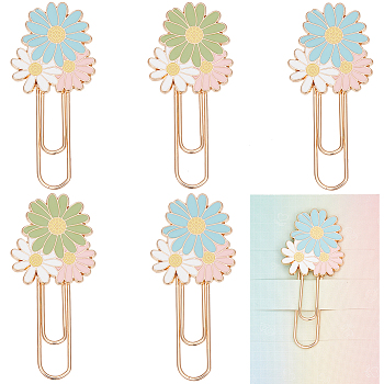 6Pcs 2 Colors Daisy Zinc Alloy Enamel Paper Clips, Mixed Color, 60x27x3mm, 3pcs/color