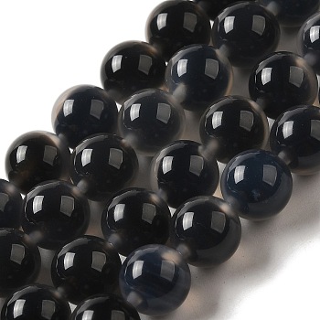 Natural Runny Agate Beads Strands, Round, Black, 8mm, Hole: 1mm, about 48pcs/strand, 15.16''(38.5cm)