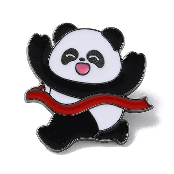 Sports Theme Panda Enamel Pins, Gunmetal Alloy Brooch for Backpack Clothes, Running, 26x27mm