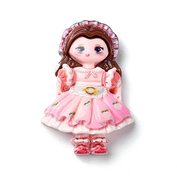 Cartoon Girls Opaque Resin Decoden Cabochons, Doll, Pearl Pink, 34.5x23.5x8.5mm