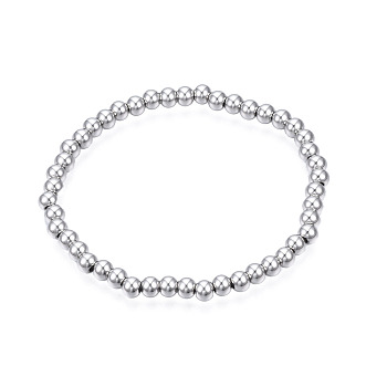 201 Stainless Steel Round Beaded Stretch Bracelet for Men Women, Stainless Steel Color, Inner Diameter: 2 inch(5.2cm), Beads: 5mm