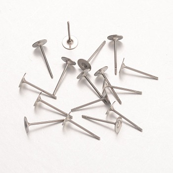316 Surgical Stainless Steel Stud Earring Findings, Stainless Steel Color, 12.5x5mm, Pin: 0.7mm