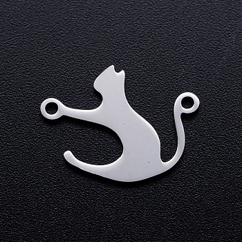 201 Stainless Steel Connector Charms, Cat, Stainless Steel Color, 19x15mm