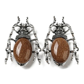 Dual-use Items Alloy Brooch, with Synthetic Goldstone, Spider, 49.5x35.5x15~16mm, Hole: 4x2.5mm