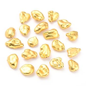 Pearl Beads, with Golden Brass Findings, Nuggets, Gold, 13~19x11~13x4.5~8mm, Hole: 0.7mm