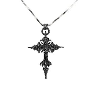Gothic Alloy Skeleton Cross Pendant Necklaces for Men, Antique Silver Chain, Gunmetal Pendants, Antique Silver, 23.62 inch(60cm)