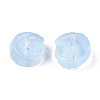 Transparent Spray Painted Glass Beads, Moon with Star, Light Sky Blue, 14x12.5x5mm, Hole: 1mm