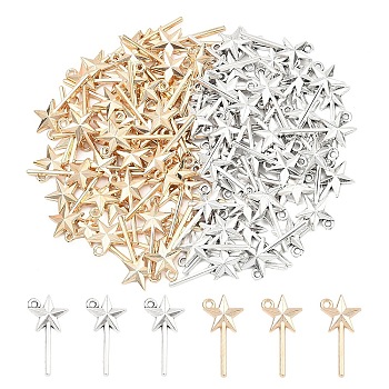 100Pcs 2 Colors Tibetan Style Alloy Pendants, Star Charms, Mixed Color, 25x12x2mm, Hole: 1.6mm, 50pcs/color