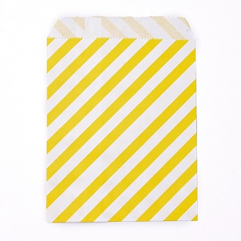 Kraft Paper Bags, No Handles, Food Storage Bags, Stripe Pattern, Yellow, 18x13cm
