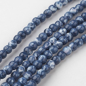 Natural Ocean White Jade Bead Strands, Round, Dyed, Royal Blue, 4mm, Hole: 1mm, about 104pcs/strand, 15.7 inch(400mm)