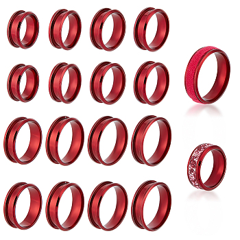 16Pcs 8 Size 201 Stainless Steel Grooved Finger Ring Settings, Ring Core Blank, for Inlay Ring Jewelry Making, FireBrick, Inner Diameter: 16~22mm, Groove: 4mm, 2Pcs/size