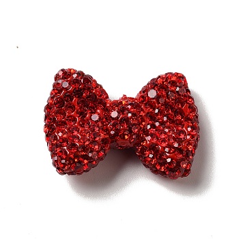 Polymer Clay Rhinestone Beads, Bowknot, Red, 21.5~22mmx30mmx9.5~10.5mm, Hole: 1.8mm