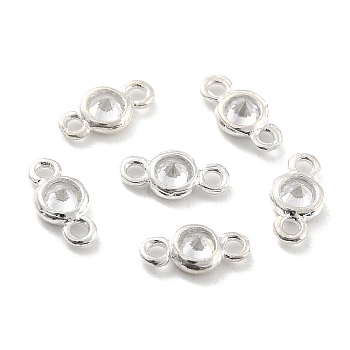 925 Sterling Silver Micro Pave Clear Cubic Zirconia Links Connectors, Flat Round, Silver, 3.8x7.4x2mm, Hole: 1mm