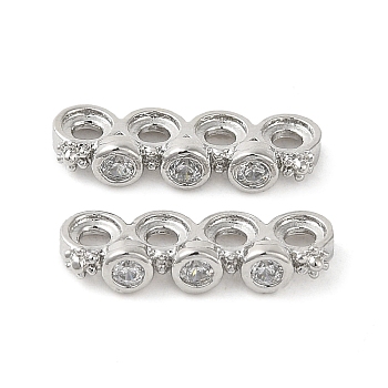 Rack Plating Brass Pave Clear Cubic Zirconia Spacer Bars, Flower Links, Long-Lasting Plated, Lead Free & Cadmium Free, Platinum, 4.5x13.5x2.5mm, Hole: 1.4mm