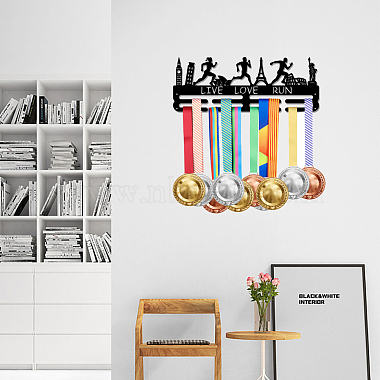 Estante de pared para exhibición con soporte para colgar medallas de hierro con tema deportivo(ODIS-WH0021-586)-6