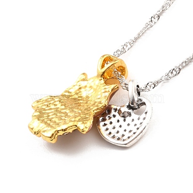 Two Tone Owl and Heart Pendant Necklace(NJEW-I113-15PG)-3