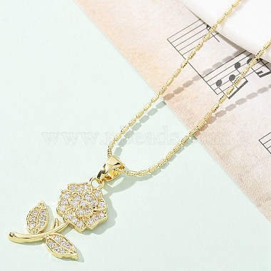 Brass Micro Pave Clear Cubic Zirconia Pendant Necklaces for Women(NJEW-M084-02G-01)-4