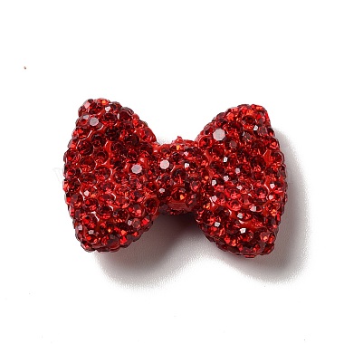 Red Bowknot Polymer Clay+Glass Rhinestone Beads
