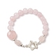 bracelet de perles de coeur de quartz rose naturel avec des fermoirs de fleurs en alliage pour les femmes(BJEW-TA00248)-1