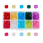 Transparent Acrylic Beads, Faceted, Cube, Mixed Color, 8x8x7.5mm, Hole: 1.4mm, 300pcs/box(TACR-CJ0001-07)