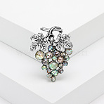 Alloy Abalone shell Safety Pin Brooches, Grape, Antique Silver, 50x38mm(PW24051063505)
