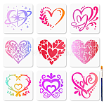 9Pcs 9 Styles PET Hollow Out Drawing Painting Stencils, for DIY Scrapbook, Photo Album, Heart, 150x150mm, 1pc/style(DIY-WH0411-616)
