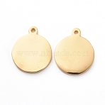 PVD Vacuum Plating 304 Stainless Steel Stamping Blank Tag Charms, Long-Lasting Plated, Mirror Polished Finish, Flat Round, Golden, 12x10x1mm, Hole: 0.8mm(STAS-G215-10-G02)